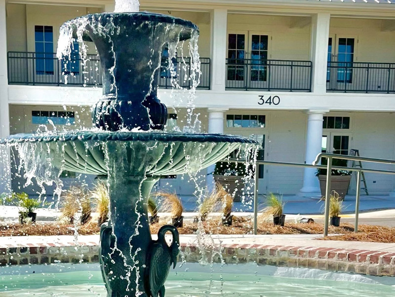 Water fountain in front of building 340.